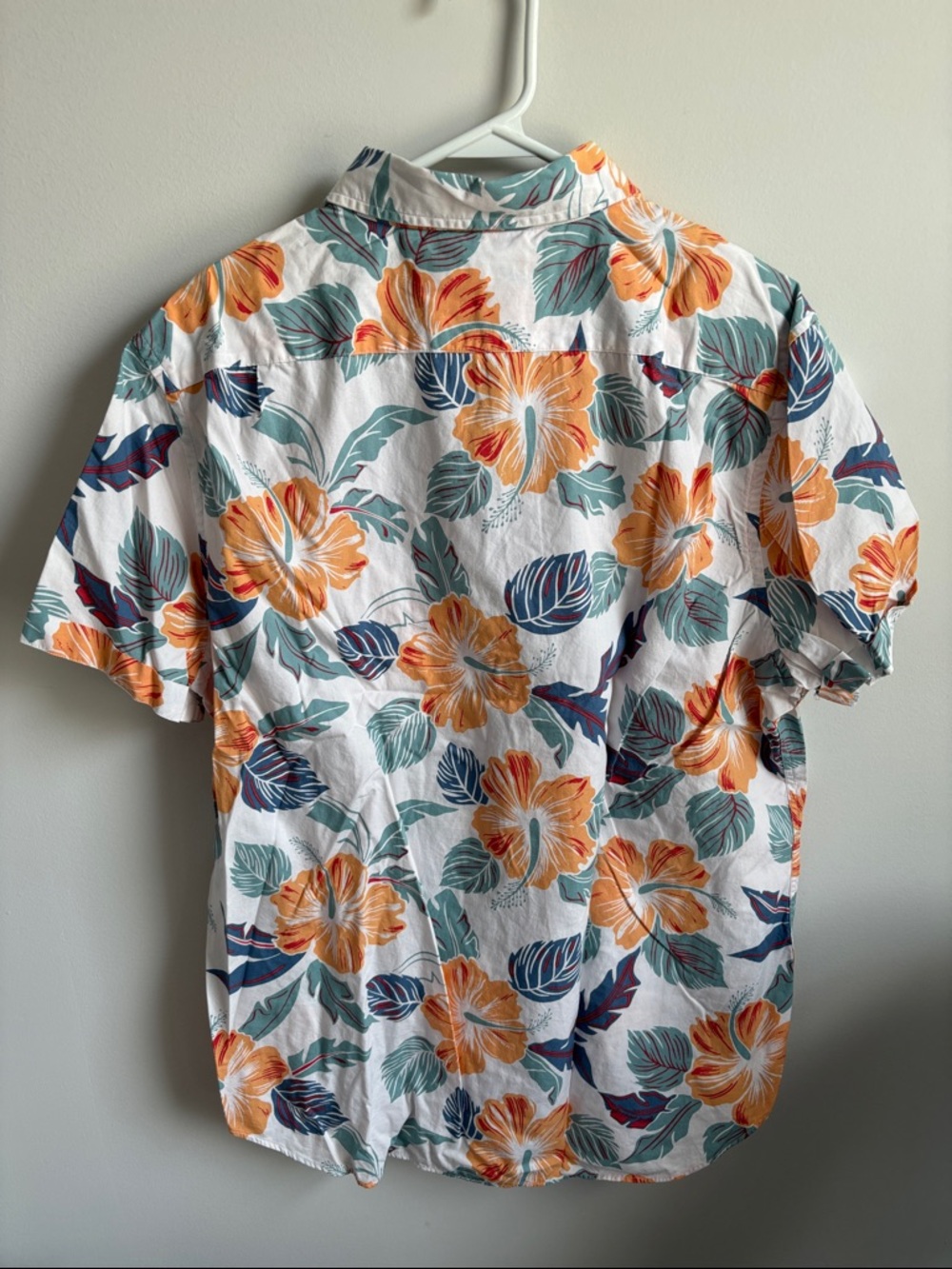 Nautica White Short-Sleeve Button-Up with Orange Floral & Teal Leaves - Picture 4 of 4